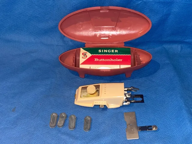 Ojalata vintage para máquina de coser Singer con estuche de torpedo rosa con carcasa de almeja