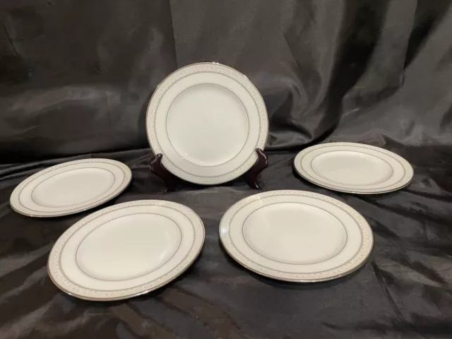 Noritake China “Montvale Platinum” Bone China 5 Bread Dessert Plates. Mint cond.