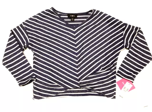 Amy Byer Shirt Girls 14 Large Navy White Striped Twist Front Crop Long Sleeve
