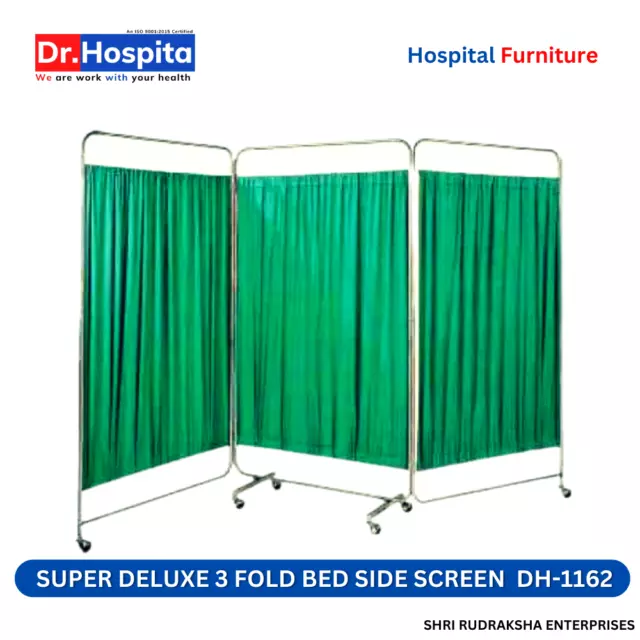 Stainless Steel White & Green DH-1162 Super Deluxe 3 Fold Bed Side Screen, Powde
