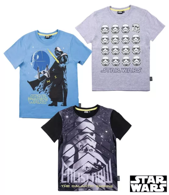 T-Shirt Ragazzi Star Wars Corta Grigio Nero Blu Tgl 116 128 134 140 152 #801