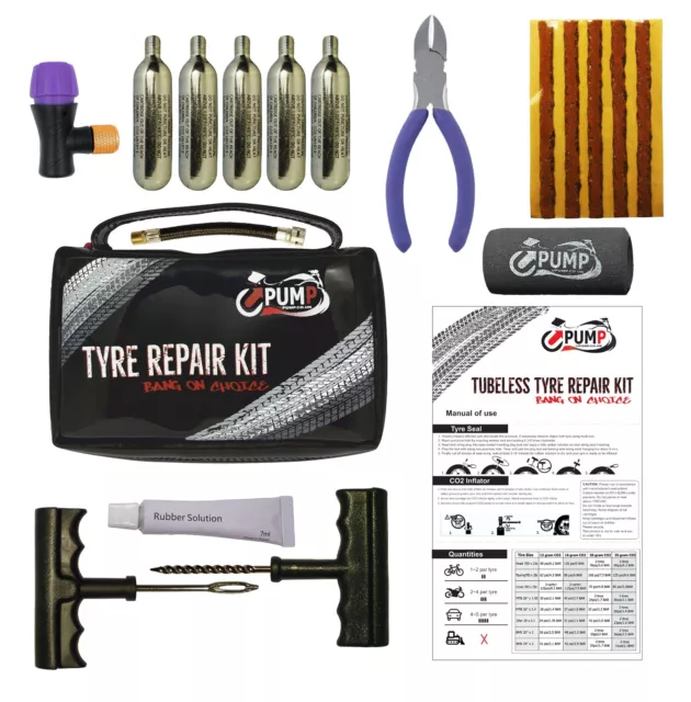 Universal  Motorcycle Bike Atv Quad Car Tubeless Co2 Tyre Puncture Repair Kit