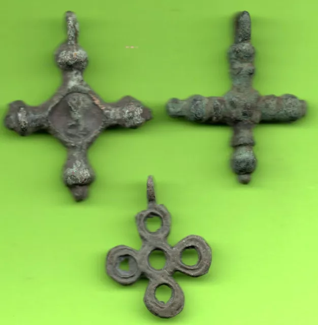 Lot 3 Ancient Viking Enamel Bronze Cross Kiev Russia Ukraine 1100 Byzantine 26