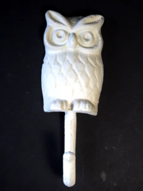 Owl Cast Iron Single Wall Hook Key Towel Coat Hanger White 6"