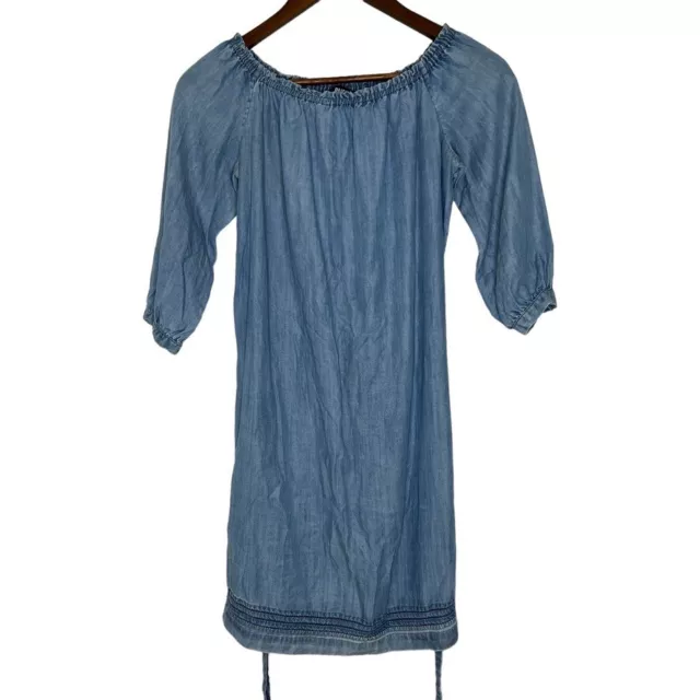 Paige Blue Beatrice Off Shoulder Chambray 3/4 Sleeve Dress Size S Women's