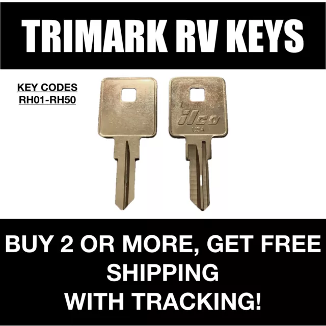 2 Trimark lock keys for Camper RV Motorhome cut to code key codes RH01-RH50