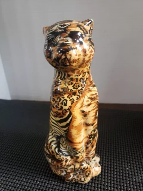 Leopard Cheetah Jaguar Ceramic Figurine With Lion Zebra Design 8.5"