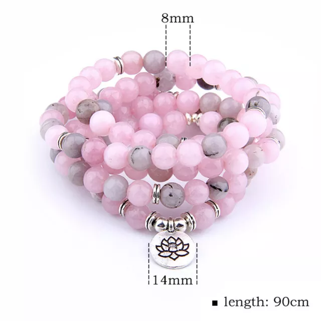 8mm pinks jade beads Mala bracelet lotus Buddha pendant 108 beads Wrist tassel