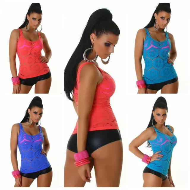 SeXy Damen Netz Shirt Top T-Shirt TankTop GoGo 34 36 38 XS S M Clubwear NEON