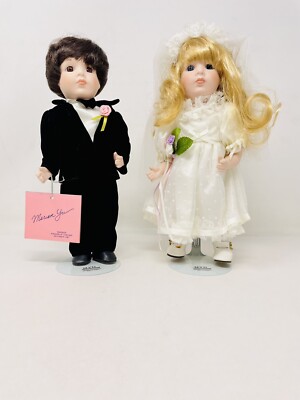 Bride And Groom Porcelain Dolls Marian Yu Designs Wedding Doll 1988 MYD in BOX