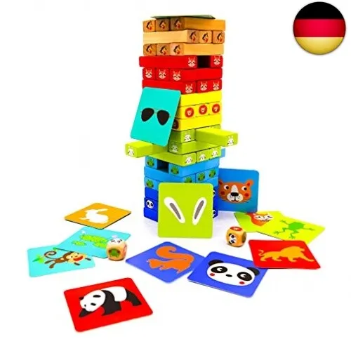 Spielzeugturm - Kinderspiel Holz-Spielzeug Steck-Spielzeug mit Motive für
