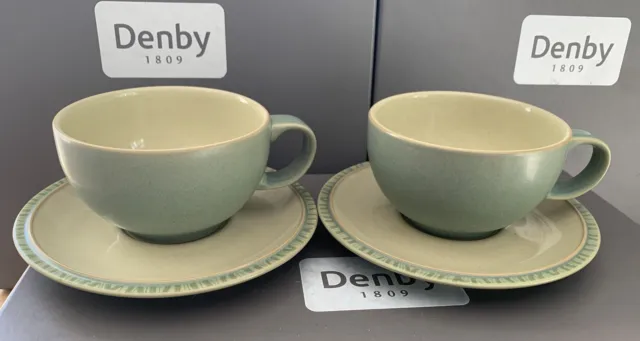 2 Denby Calm tea cups and saucers