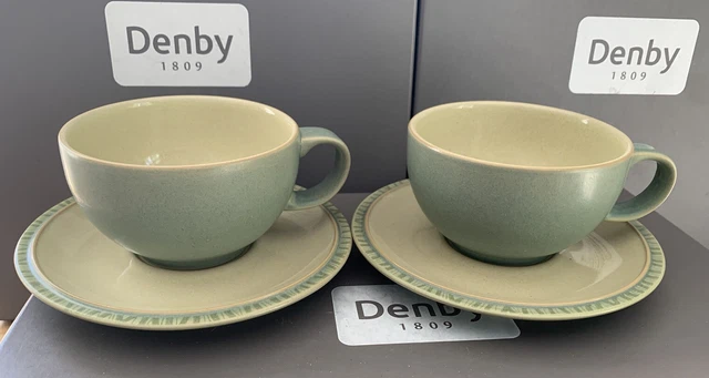 2 Denby Calm tea cups and saucers
