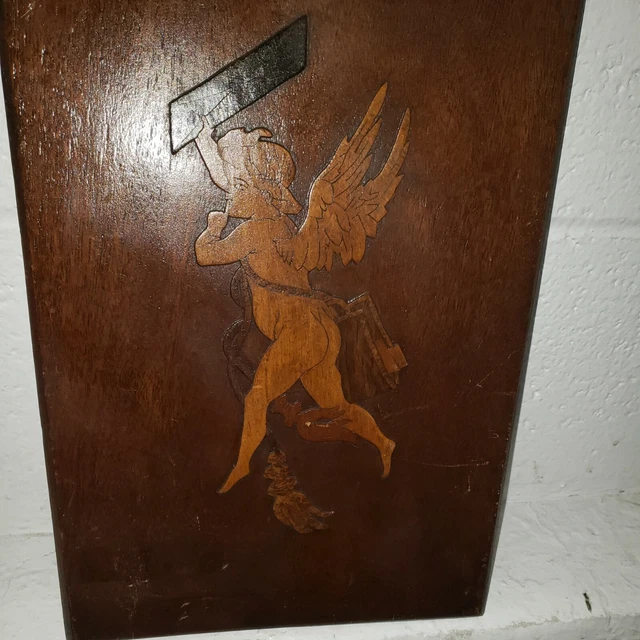 Antique 1800s French Baby Angel Hand Carved Wooden Plaque 2