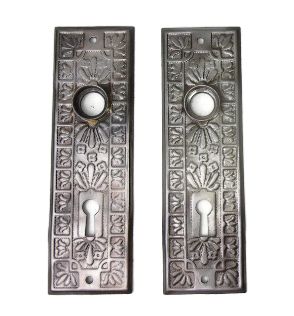 Pair Antique Vintage Victorian Eastlake Ornate Backplates Door Plates Reclaimed