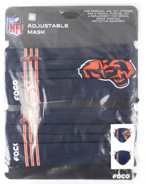 2 Masks IN 1 Pack NFL Chicago Bears ADULT SIZE Gameday Adjustable Face Mask NIP