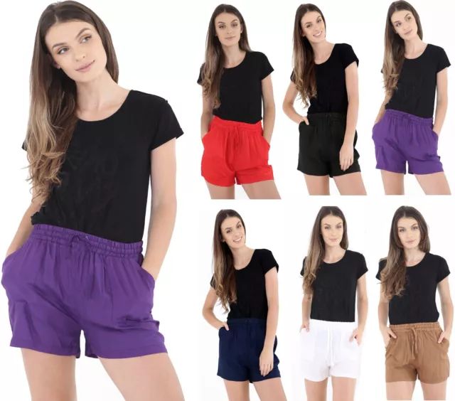Womens Ladies Short Length Linen Summer Casual Shorts UK Size 10 12 14 16 18
