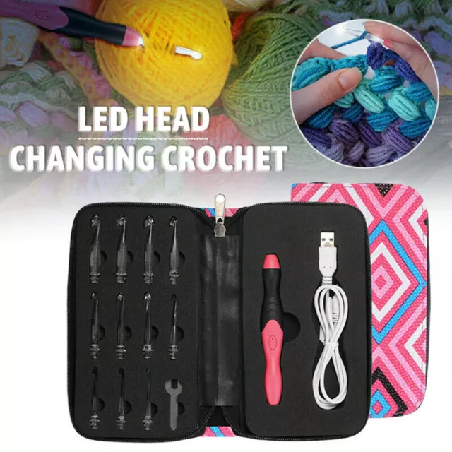 46-IN-1 USB LED Light Up Crochet Hooks Knitting Needles Weave Sewing Tools  Set