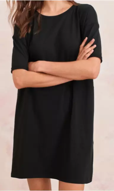 NEW - EILEEN FISHER Organic Cotton Jersey Round-Neck Dress - SM / Black