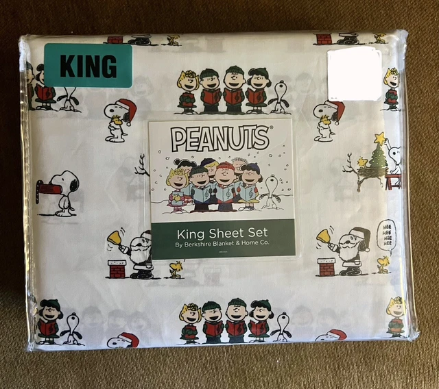PEANUTS SNOOPY & The Gang Christmas Flannel Sheets King Size Flat