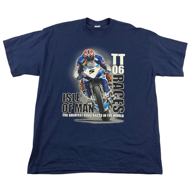 T-shirt da uomo Isle of Man 2006 top cotone stampa bifacciale taglia XL
