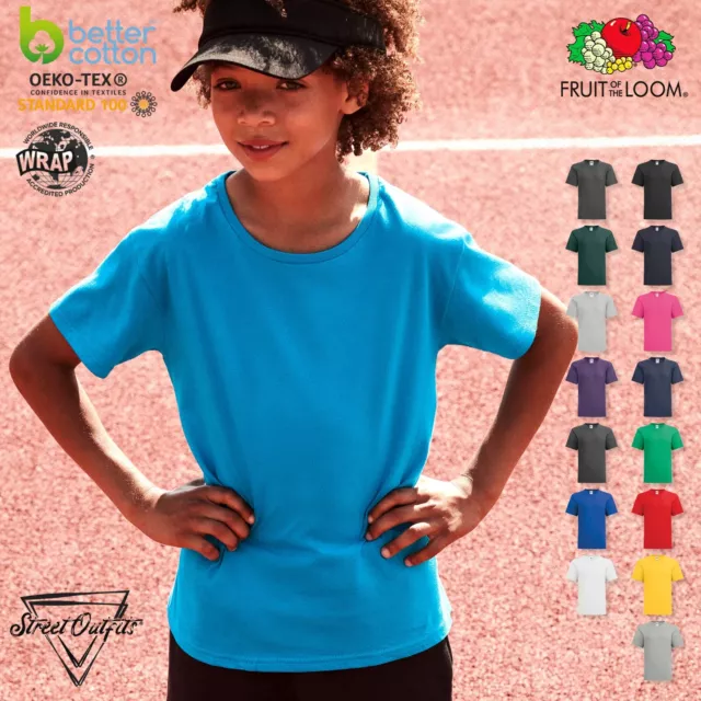 Kids Cotton T-Shirt Boys Girls Children Sports PE Plain Top Fruit Of The Loom