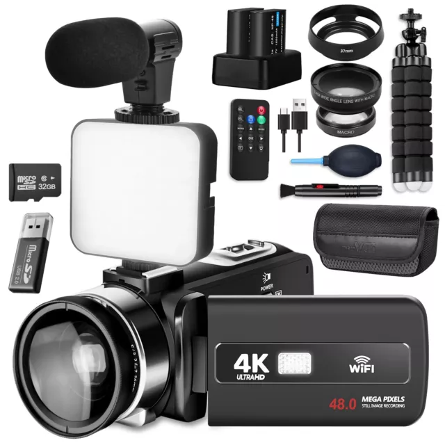 Videocamera 4K 18X Visione Notturna Videocamera LED Luce Microfono Telecomando