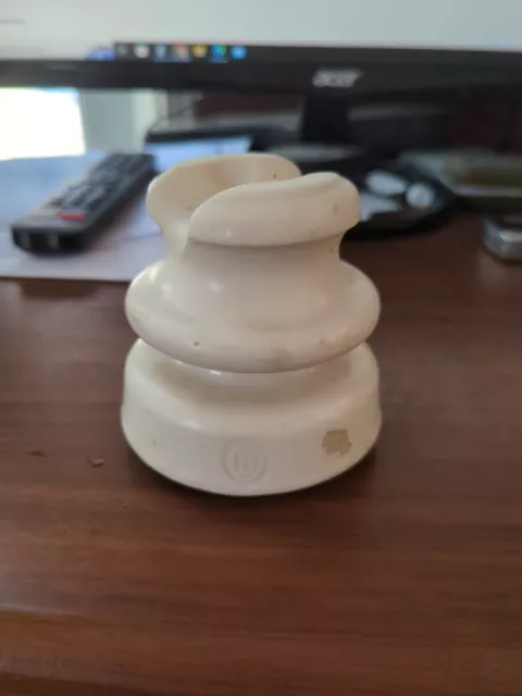 Vintage Ceramic marked "B" Electric Porcelain Insulator saddle Top white