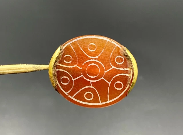 Dzi Old Beads Antique Etch Agate Carnelian Painted Jewelry Necklace Pendant Gold