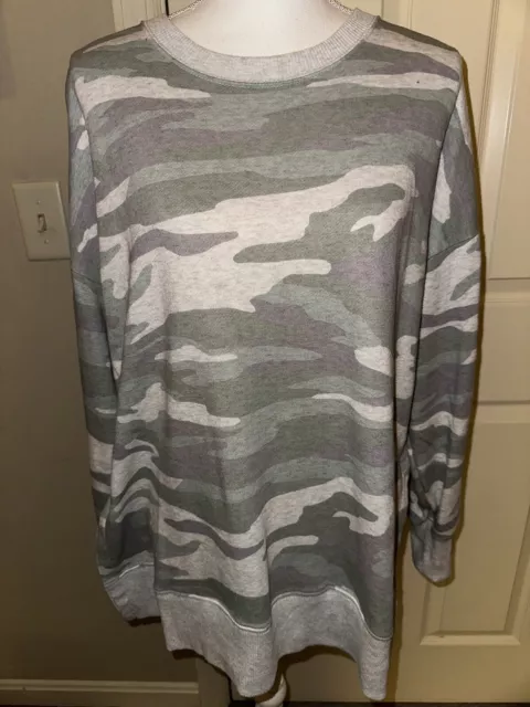 Aerie Women’s Grey Camo Print Crew Neck Sweatshirt Oversized Medium -EUC