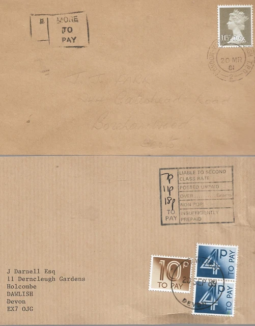18p MODERN POSTAGE DUE ON FRONT 1989 + MORE TO PAY CACHET 1981 CACHET REF 1638
