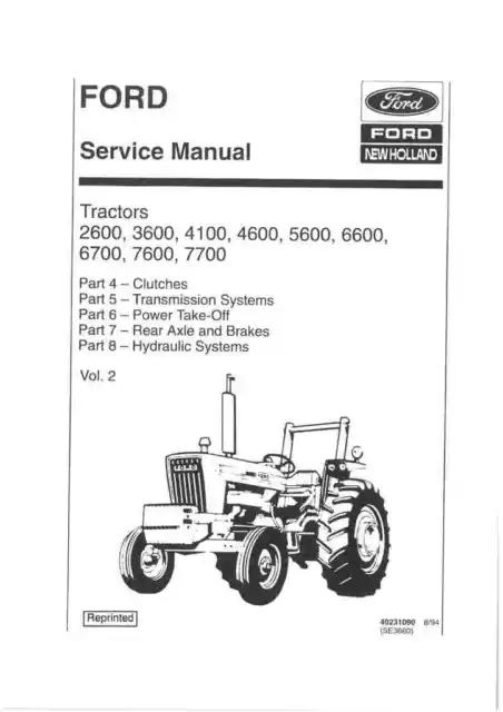 Ford NH Tractor 2600 3600 4100 4600 5600 6600 6700 7600 7700 Workshop Manual