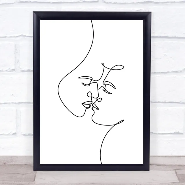 Schwarz & Weiß Linie Kunstliebhaber küssen Gesichter dekorativer Wandkunstdruck