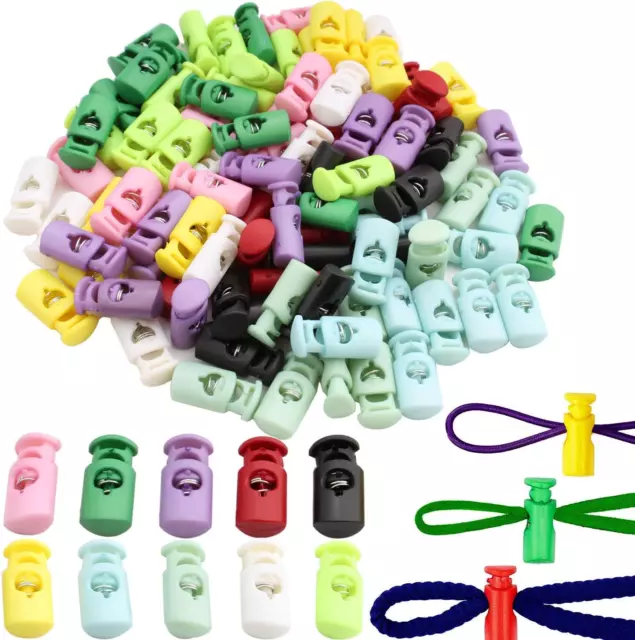 100 Pieces Plastic Cord Locks, Single Hole Colourful Cord Locks Cord Closure, Co