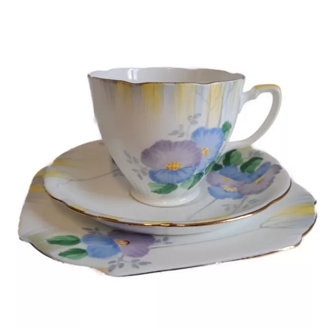 Grafton China Art Deco  Hand Painted Trio