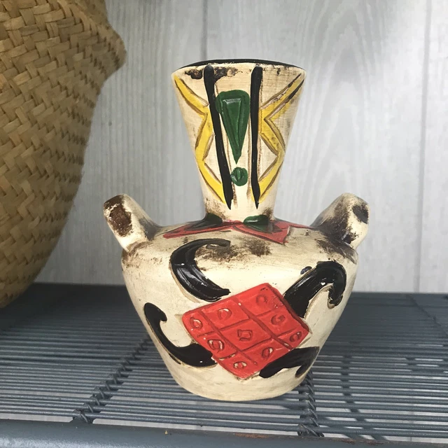 South Western Handpainted Small Bulb Vase Abstract Colorful Home Decor Shelf