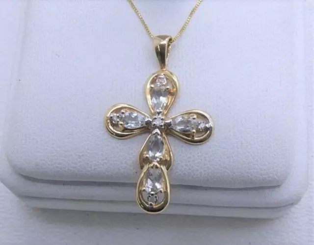 14k Yellow Gold Aquamarine & Diamond Heart Pendant & Dainty Link Chain Necklace