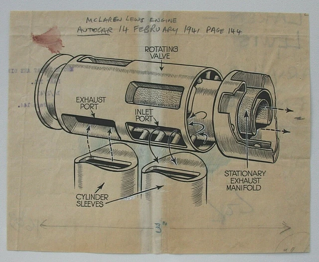 WW2 AUTOCAR ORIGINAL 1941 drawing. McLaren Lewis engine rotating valve ...