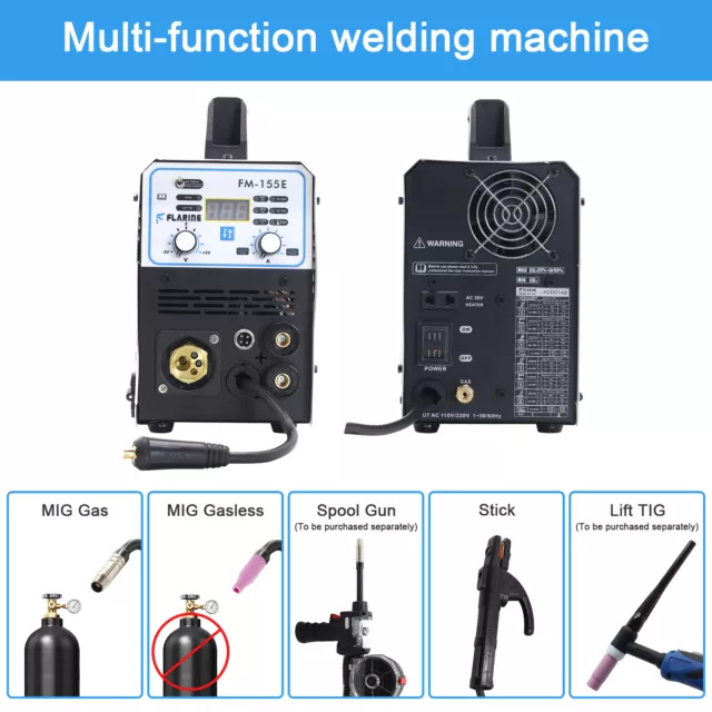 MIG Welder 155A Gas/no gas Stick Lift TIG Spool Gun Aluminum Welding Machine US