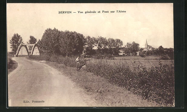 CPA Servon, Vue generale et Pont sur l´Aisne