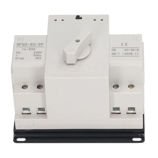 2P 63A Automatic Transfer Switch - 110V Dual Power Changeover For Generator Backup, Rail Mount