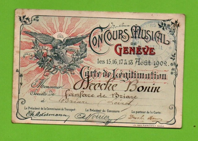 Geneve ( Ch ) Concours Musical De Aout 1902 / Carte