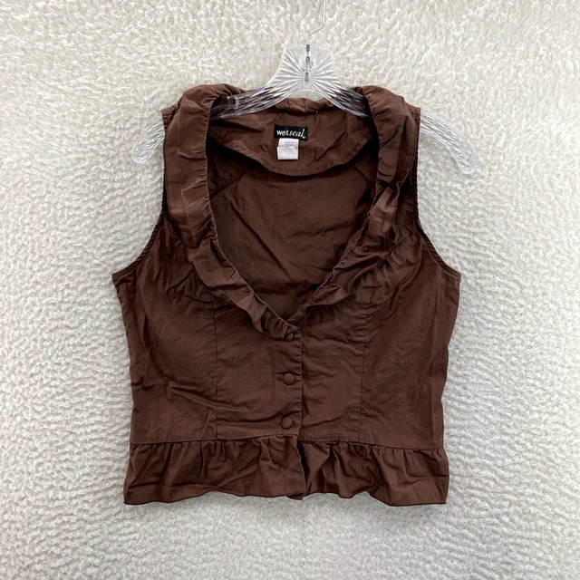 Y2K 2000s Wet Seal Brown Ruffle Alice Cullen Fairy Grunge Vest Top Womens L XL