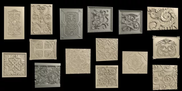 3D STL Model DECORATIVE PANELS 15 PCS for CNC Router Aspire Artcam 3D Printer