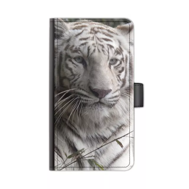 Hairyworm White Snow Tiger Printed Deluxe PU Leather Phone Case;Flip Case