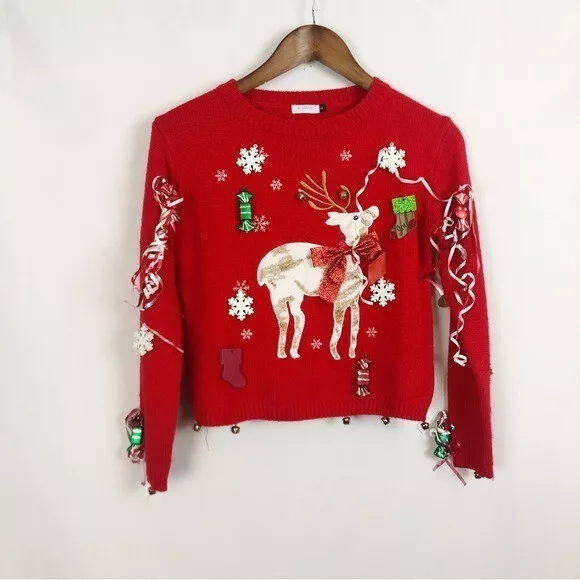 Arshiner Reindeer Ugly Christmas Sweater With DIY Add Ons kids Size Small