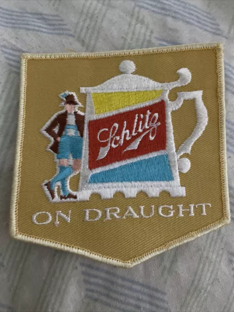 Vintage New Schlitz On Draught Beer Patch NOS Sewn Cloth Stein Mug Ale Jacket