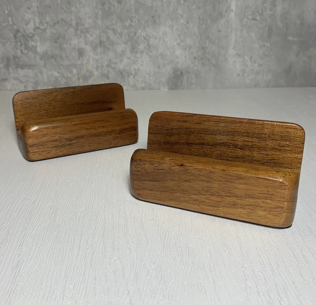 Set of 2 Rubbermaid Desk Accessories Wood Assymetrical Business Card Holders