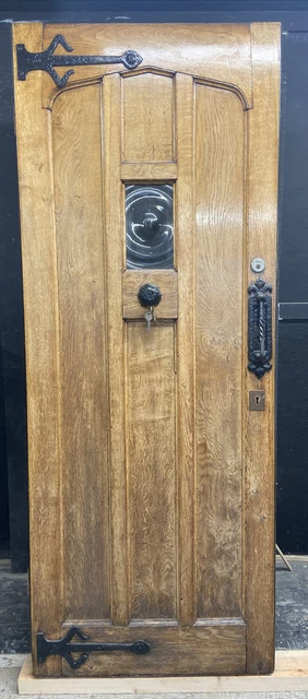 Solid Oak Front Door Arts Crafts Old Period Antique Glass Reclaimed Wood Iron