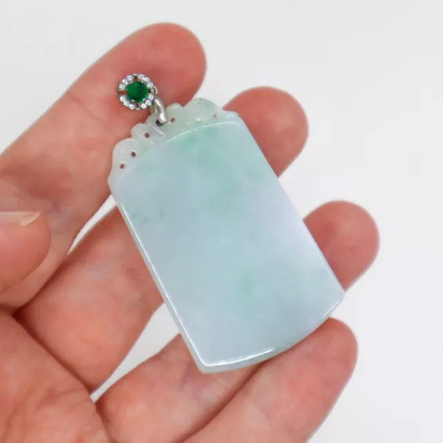Beautiful Green Jadeite Jade Safety Seal Flat Amulet Pendant With Certificate